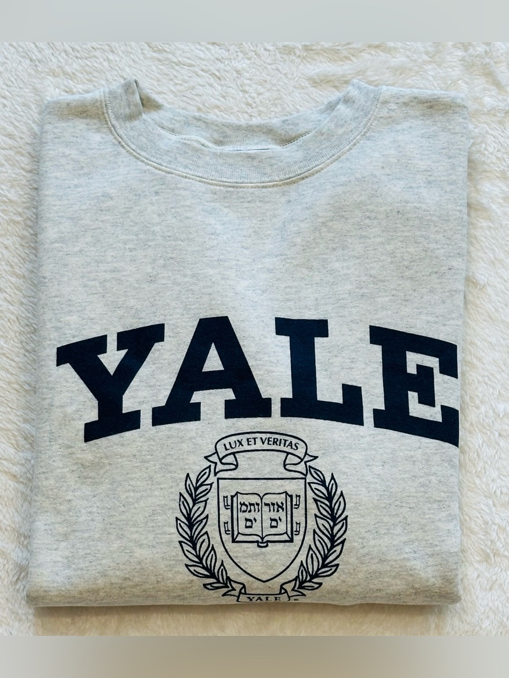 Champion Yale University Crewneck Sweatshirt Gray Navy Blue Crest Size M CS1220